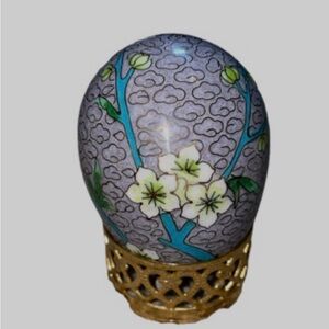 Hand Painted Cherry Blossom Decorative Egg with Gold Stand